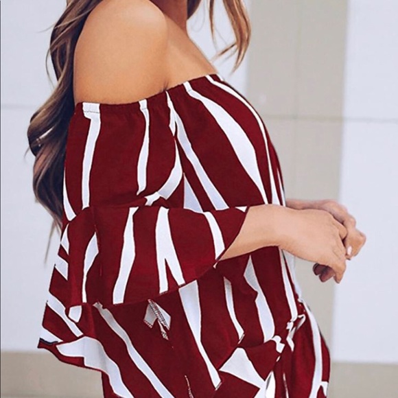 SOLD Striped Knot Bardot Blouse - Picture 2 of 7